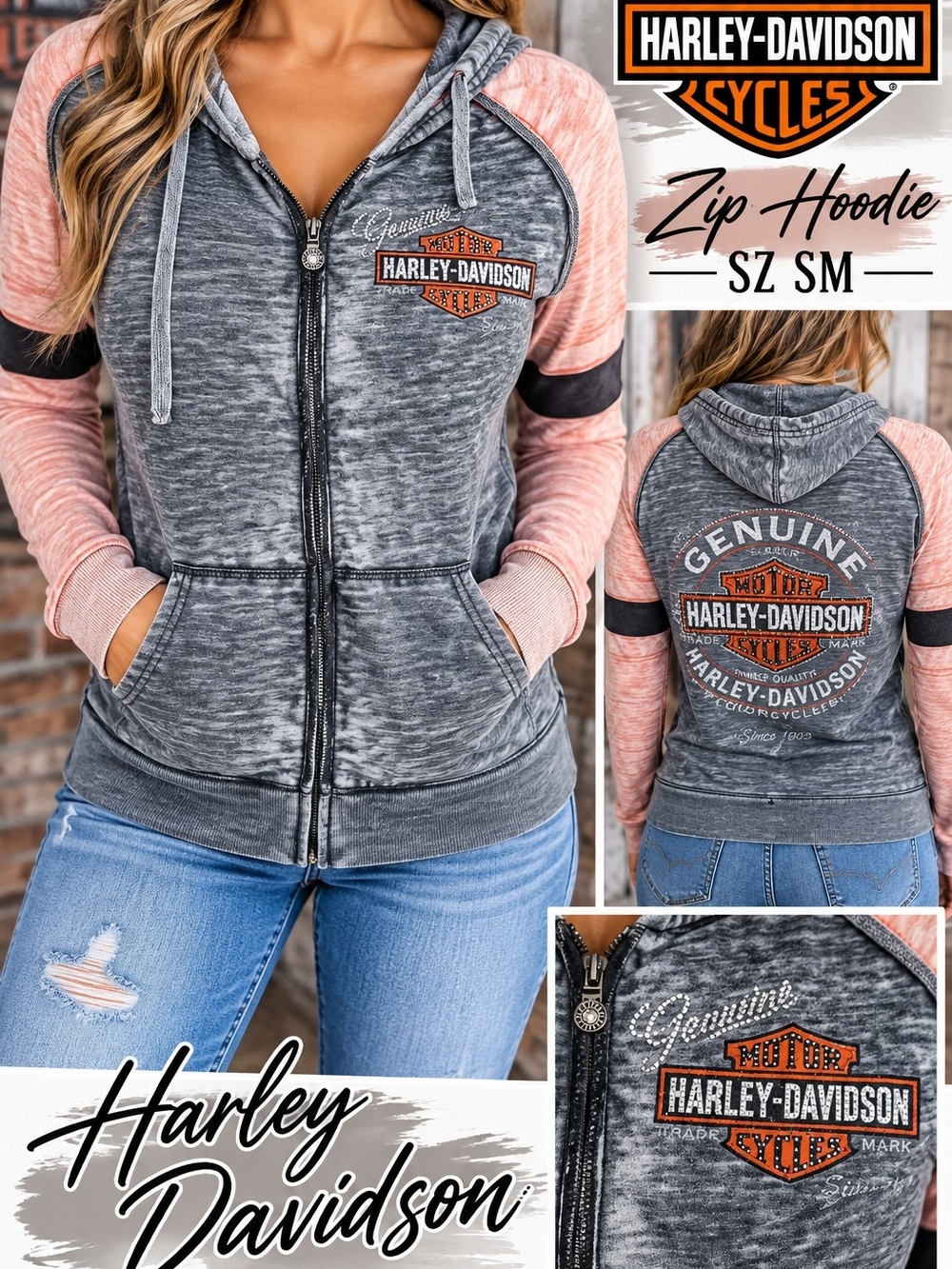 Harley-Davidson Gray & Peach Zip Hoodie Jacket